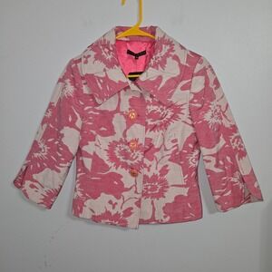 V#41 Dandara‎ Floral Print 3/4 Sleeve Button Down Blazer Jacket - Pink Cream